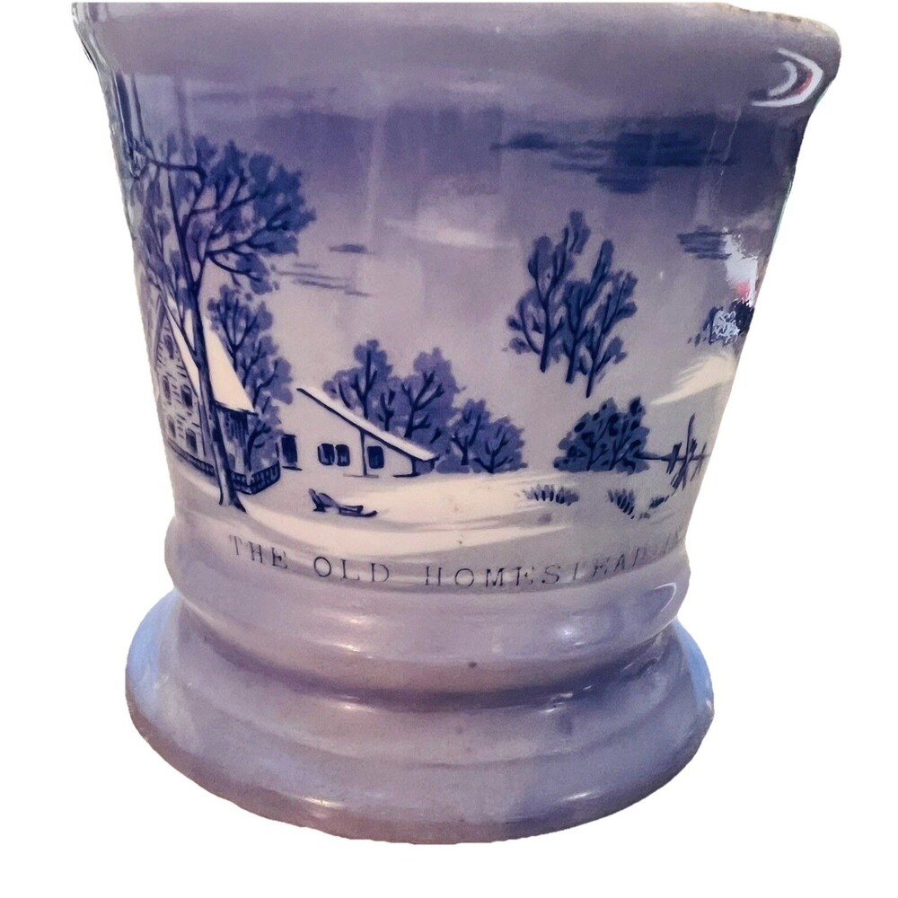 Vintage Currier & Ives Blue White Shaving Mug Transferware Farmhouse Decor - Picture 4 of 8